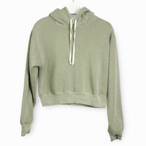 J Crew Heritage Fleece Cropped Hoodie Sage Green